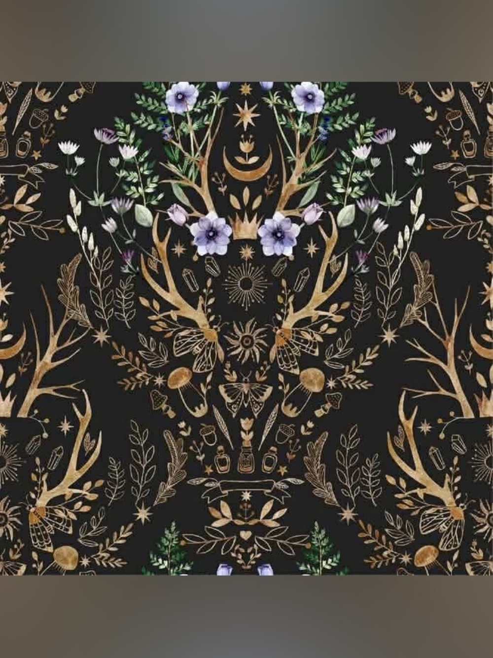 Boho Nature 5 Rolls Gold and Lavender Botanical Deer Wallpaper Peel and Stick